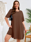 SHOWMALL Women's Plus Size 2 Piece Outfit Sets, Dark Short Sleeve Side Split Tunic Tops and Biker Shorts Sets, Summer Soft Loungewear