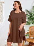 SHOWMALL Women's Plus Size 2 Piece Outfit Sets, Dark Short Sleeve Side Split Tunic Tops and Biker Shorts Sets, Summer Soft Loungewear