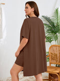 SHOWMALL Women's Plus Size 2 Piece Outfit Sets, Dark Short Sleeve Side Split Tunic Tops and Biker Shorts Sets, Summer Soft Loungewear