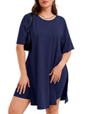 SHOWMALL Women's Plus Size 2 Piece Outfit Sets, Dark Short Sleeve Side Split Tunic Tops and Biker Shorts Sets, Summer Soft Loungewear