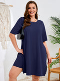 SHOWMALL Women's Plus Size 2 Piece Outfit Sets, Dark Short Sleeve Side Split Tunic Tops and Biker Shorts Sets, Summer Soft Loungewear
