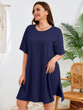 SHOWMALL Women's Plus Size 2 Piece Outfit Sets, Dark Short Sleeve Side Split Tunic Tops and Biker Shorts Sets, Summer Soft Loungewear