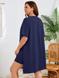SHOWMALL Women's Plus Size 2 Piece Outfit Sets, Dark Short Sleeve Side Split Tunic Tops and Biker Shorts Sets, Summer Soft Loungewear