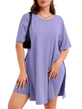 SHOWMALL Women's Plus Size 2 Piece Outfit Sets, Dark Short Sleeve Side Split Tunic Tops and Biker Shorts Sets, Summer Soft Loungewear