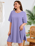 SHOWMALL Women's Plus Size 2 Piece Outfit Sets, Dark Short Sleeve Side Split Tunic Tops and Biker Shorts Sets, Summer Soft Loungewear