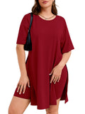 SHOWMALL Women's Plus Size 2 Piece Outfit Sets, Dark Short Sleeve Side Split Tunic Tops and Biker Shorts Sets, Summer Soft Loungewear