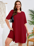 SHOWMALL Women's Plus Size 2 Piece Outfit Sets, Dark Short Sleeve Side Split Tunic Tops and Biker Shorts Sets, Summer Soft Loungewear