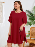 SHOWMALL Women's Plus Size 2 Piece Outfit Sets, Dark Short Sleeve Side Split Tunic Tops and Biker Shorts Sets, Summer Soft Loungewear