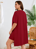 SHOWMALL Women's Plus Size 2 Piece Outfit Sets, Dark Short Sleeve Side Split Tunic Tops and Biker Shorts Sets, Summer Soft Loungewear