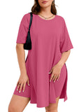 SHOWMALL Women's Plus Size 2 Piece Outfit Sets, Dark Short Sleeve Side Split Tunic Tops and Biker Shorts Sets, Summer Soft Loungewear