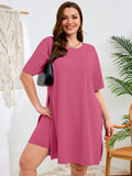 SHOWMALL Women's Plus Size 2 Piece Outfit Sets, Dark Short Sleeve Side Split Tunic Tops and Biker Shorts Sets, Summer Soft Loungewear