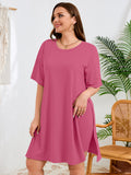SHOWMALL Women's Plus Size 2 Piece Outfit Sets, Dark Short Sleeve Side Split Tunic Tops and Biker Shorts Sets, Summer Soft Loungewear