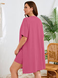 SHOWMALL Women's Plus Size 2 Piece Outfit Sets, Dark Short Sleeve Side Split Tunic Tops and Biker Shorts Sets, Summer Soft Loungewear