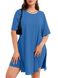 SHOWMALL Women's Plus Size 2 Piece Outfit Sets, Dark Short Sleeve Side Split Tunic Tops and Biker Shorts Sets, Summer Soft Loungewear