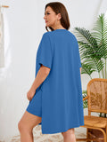 SHOWMALL Women's Plus Size 2 Piece Outfit Sets, Dark Short Sleeve Side Split Tunic Tops and Biker Shorts Sets, Summer Soft Loungewear