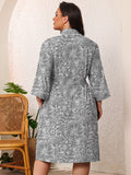 SHOWMALL Plus Size Leopard Robe for Women, Lightweight Kimono Bathrobe with Pockets, 3/4 Sleeve Mid-Calf Wrap Loungewear