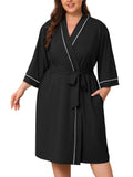 SHOWMALL Plus Size Leopard Robe for Women, Lightweight Kimono Bathrobe with Pockets, 3/4 Sleeve Mid-Calf Wrap Loungewear