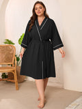 SHOWMALL Plus Size Leopard Robe for Women, Lightweight Kimono Bathrobe with Pockets, 3/4 Sleeve Mid-Calf Wrap Loungewear