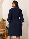 SHOWMALL Plus Size Leopard Robe for Women, Lightweight Kimono Bathrobe with Pockets, 3/4 Sleeve Mid-Calf Wrap Loungewear