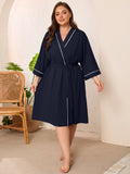 SHOWMALL Plus Size Leopard Robe for Women, Lightweight Kimono Bathrobe with Pockets, 3/4 Sleeve Mid-Calf Wrap Loungewear