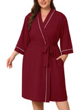 SHOWMALL Plus Size Leopard Robe for Women, Lightweight Kimono Bathrobe with Pockets, 3/4 Sleeve Mid-Calf Wrap Loungewear