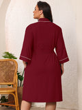SHOWMALL Plus Size Leopard Robe for Women, Lightweight Kimono Bathrobe with Pockets, 3/4 Sleeve Mid-Calf Wrap Loungewear