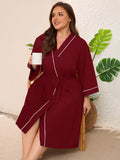 SHOWMALL Plus Size Leopard Robe for Women, Lightweight Kimono Bathrobe with Pockets, 3/4 Sleeve Mid-Calf Wrap Loungewear