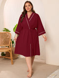 SHOWMALL Plus Size Leopard Robe for Women, Lightweight Kimono Bathrobe with Pockets, 3/4 Sleeve Mid-Calf Wrap Loungewear