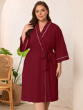 SHOWMALL Plus Size Leopard Robe for Women, Lightweight Kimono Bathrobe with Pockets, 3/4 Sleeve Mid-Calf Wrap Loungewear