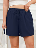 SHOWMALL Women's Plus Size Activewear Shorts, Soft Cotton Lounge Shorts with Pockets & Side Slits, Gym Shorts