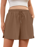 SHOWMALL Women's Plus Size Activewear Shorts, Soft Cotton Lounge Shorts with Pockets & Side Slits, Gym Shorts