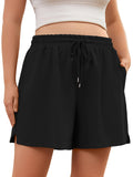 SHOWMALL Women's Plus Size Activewear Shorts, Soft Cotton Lounge Shorts with Pockets & Side Slits, Gym Shorts