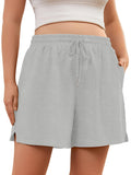 SHOWMALL Women's Plus Size Activewear Shorts, Soft Cotton Lounge Shorts with Pockets & Side Slits, Gym Shorts