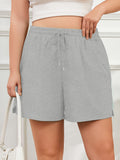 SHOWMALL Women's Plus Size Activewear Shorts, Soft Cotton Lounge Shorts with Pockets & Side Slits, Gym Shorts
