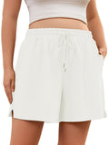 SHOWMALL Women's Plus Size Activewear Shorts, Soft Cotton Lounge Shorts with Pockets & Side Slits, Gym Shorts