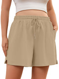 SHOWMALL Women's Plus Size Activewear Shorts, Soft Cotton Lounge Shorts with Pockets & Side Slits, Gym Shorts