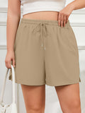SHOWMALL Women's Plus Size Activewear Shorts, Soft Cotton Lounge Shorts with Pockets & Side Slits, Gym Shorts