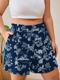 SHOWMALL Shorts for Women's Plus Size Summer Casual Elastic High Waist Wide Leg Beach Shorts with Pockets