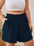 SHOWMALL Shorts for Women's Plus Size Summer Casual Elastic High Waist Wide Leg Beach Shorts with Pockets