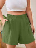 SHOWMALL Shorts for Women's Plus Size Summer Casual Elastic High Waist Wide Leg Beach Shorts with Pockets