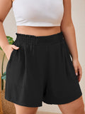 SHOWMALL Shorts for Women's Plus Size Summer Casual Elastic High Waist Wide Leg Beach Shorts with Pockets