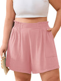 SHOWMALL Shorts for Women's Plus Size Summer Casual Elastic High Waist Wide Leg Beach Shorts with Pockets