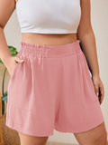 SHOWMALL Shorts for Women's Plus Size Summer Casual Elastic High Waist Wide Leg Beach Shorts with Pockets