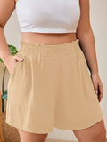 SHOWMALL Shorts for Women's Plus Size Summer Casual Elastic High Waist Wide Leg Beach Shorts with Pockets