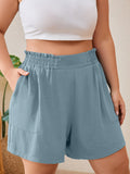 SHOWMALL Shorts for Women's Plus Size Summer Casual Elastic High Waist Wide Leg Beach Shorts with Pockets