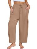 SHOWMALL Women's Plus Size Wide Leg Balloon Pants, Loose Fit Baggy Lantern Trousers with Pockets, Breathable Elastic Drawstring Waist Casual Pants for Summer Beach Travel Vacation