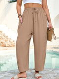 SHOWMALL Women's Plus Size Wide Leg Balloon Pants, Loose Fit Baggy Lantern Trousers with Pockets, Breathable Elastic Drawstring Waist Casual Pants for Summer Beach Travel Vacation