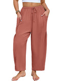 SHOWMALL Women's Plus Size Wide Leg Balloon Pants, Loose Fit Baggy Lantern Trousers with Pockets, Breathable Elastic Drawstring Waist Casual Pants for Summer Beach Travel Vacation