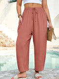 SHOWMALL Women's Plus Size Wide Leg Balloon Pants, Loose Fit Baggy Lantern Trousers with Pockets, Breathable Elastic Drawstring Waist Casual Pants for Summer Beach Travel Vacation