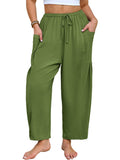 SHOWMALL Women's Plus Size Wide Leg Balloon Pants, Loose Fit Baggy Lantern Trousers with Pockets, Breathable Elastic Drawstring Waist Casual Pants for Summer Beach Travel Vacation